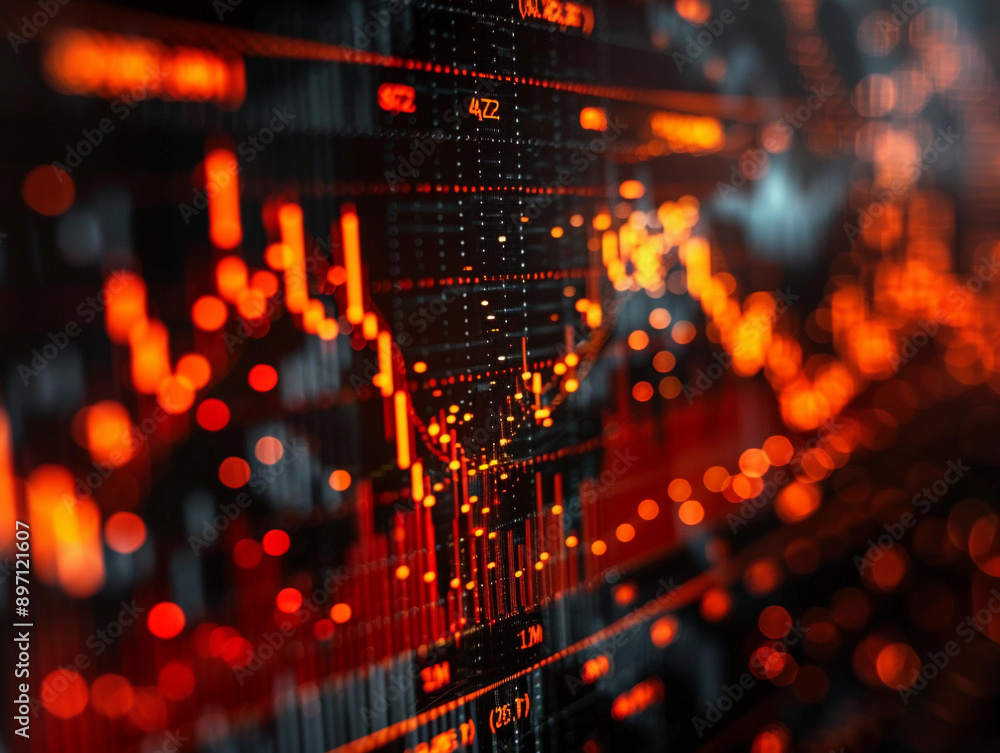 Poster red stock market charts displayed on a computer screen