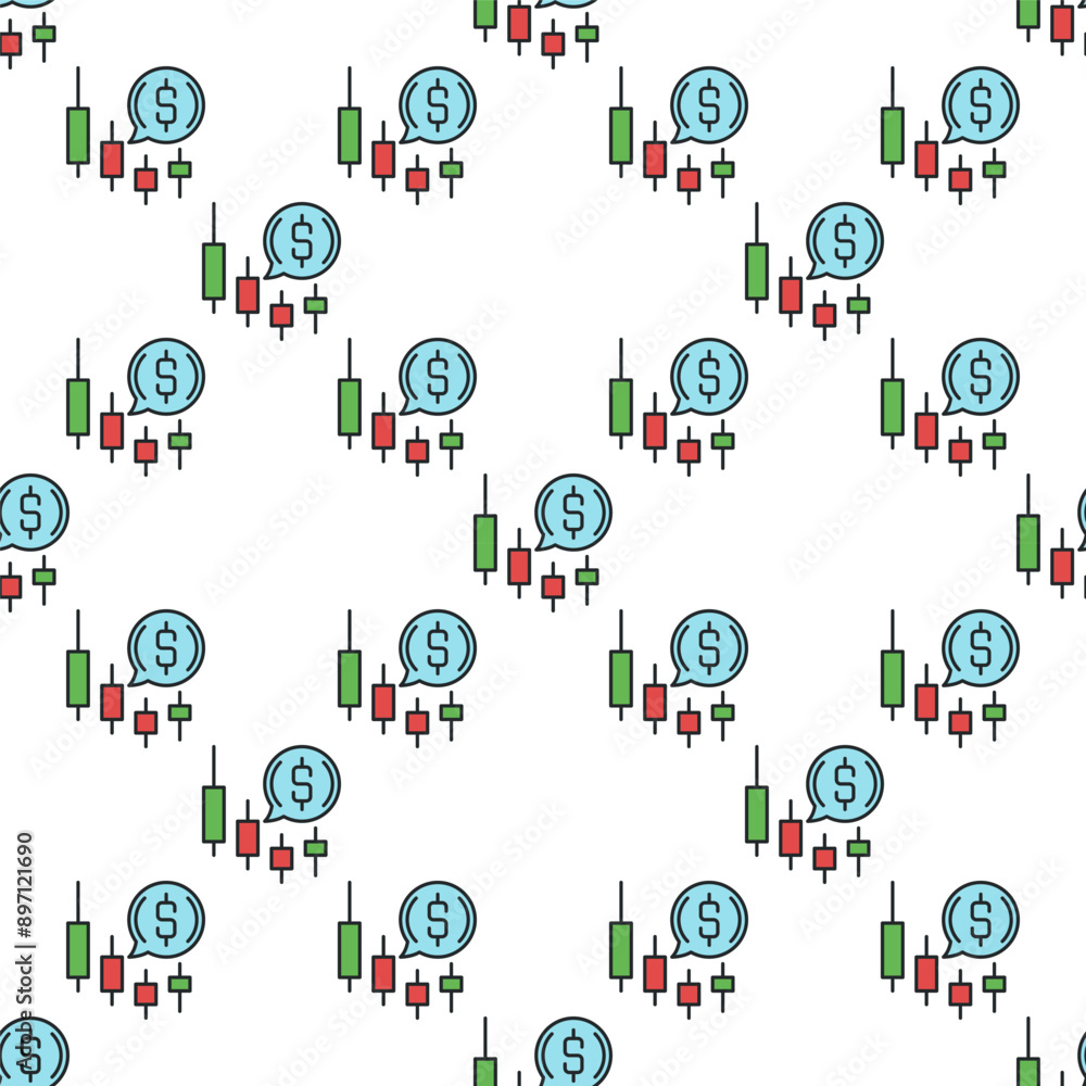Poster candlestick chart and speech bubble vector cryptocurrency trading colored seamless pattern