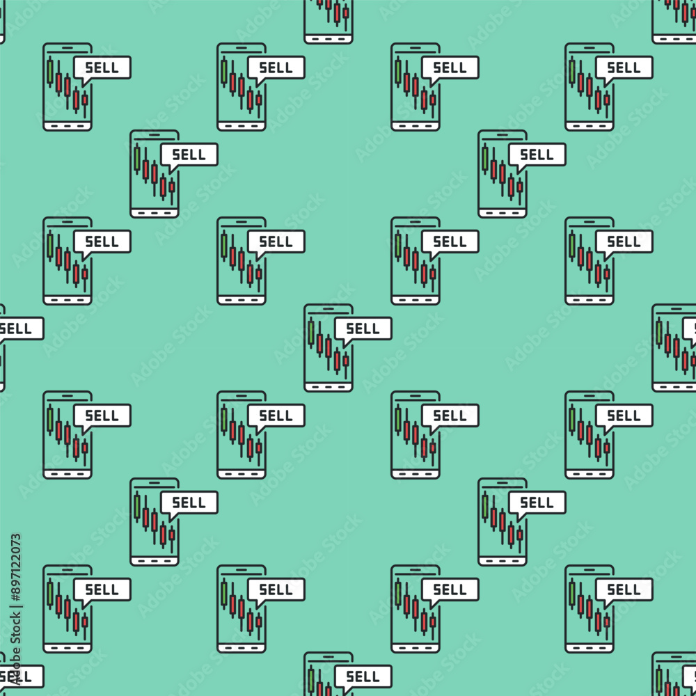 Poster candlestick chart on smart phone screen vector price movements colored seamless pattern
