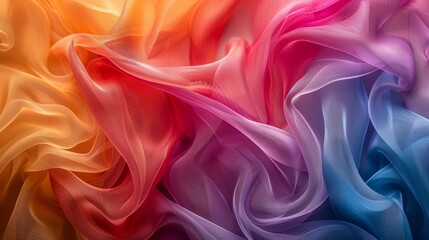 Obraz premium Vibrant and colorful sheer fabric gracefully draped in a stunning rainbow gradient