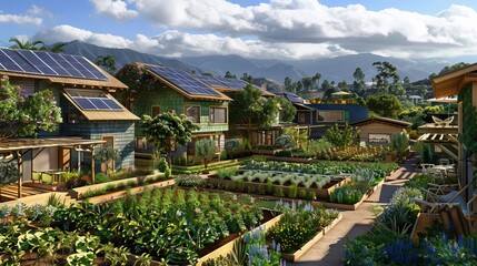 Solar Panel Rooftop community thousands of Solar Panels across the horizon in vast Suburb fighting climate change. AI generated illustration