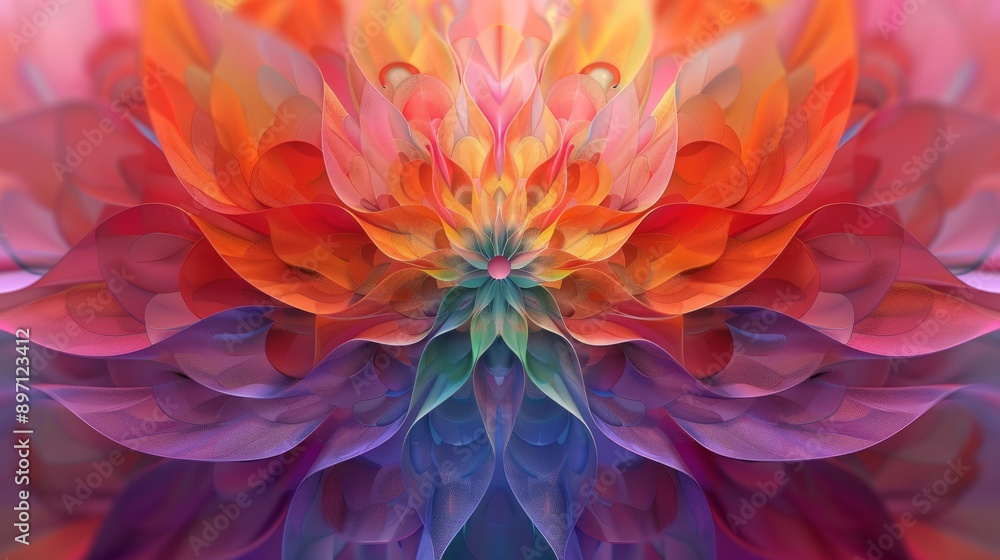 Poster the kaleidoscope design features vibrant multicolors and intricate flowerlike patterns