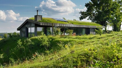 modern and luxury cabin made form wood and glass. AI generated illustration