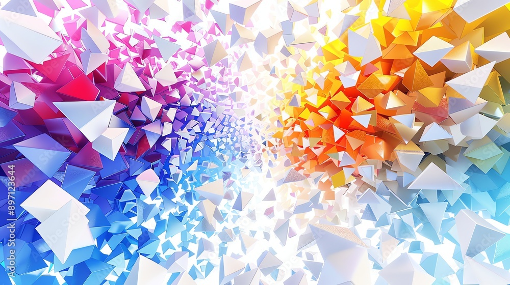 Poster an abstract background made of colorful 3d geometric shapes.