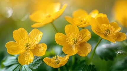 Fototapeta premium A stunning closeup shot showcasing the vibrant beauty of marsh marigolds in full bloom