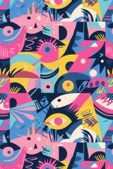 Fototapeta premium An abstract geometric pattern with vibrant colors and playful shapes