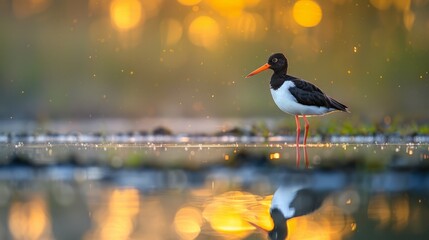 At sunset, an american oystercatcher elegantly stands in the lower suwanee river