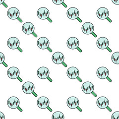 Magnifying Glass with Candlestick Chart colored seamless pattern