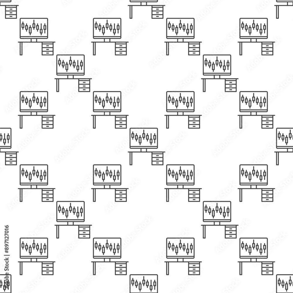 Poster online trading vector pc with candlestick chart seamless pattern in thin line style