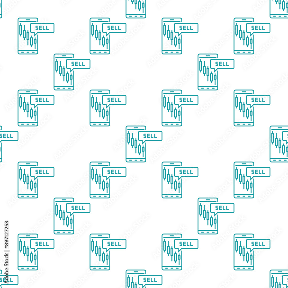 Poster smartphone with candlestick chart vector price movements seamless pattern in outline style