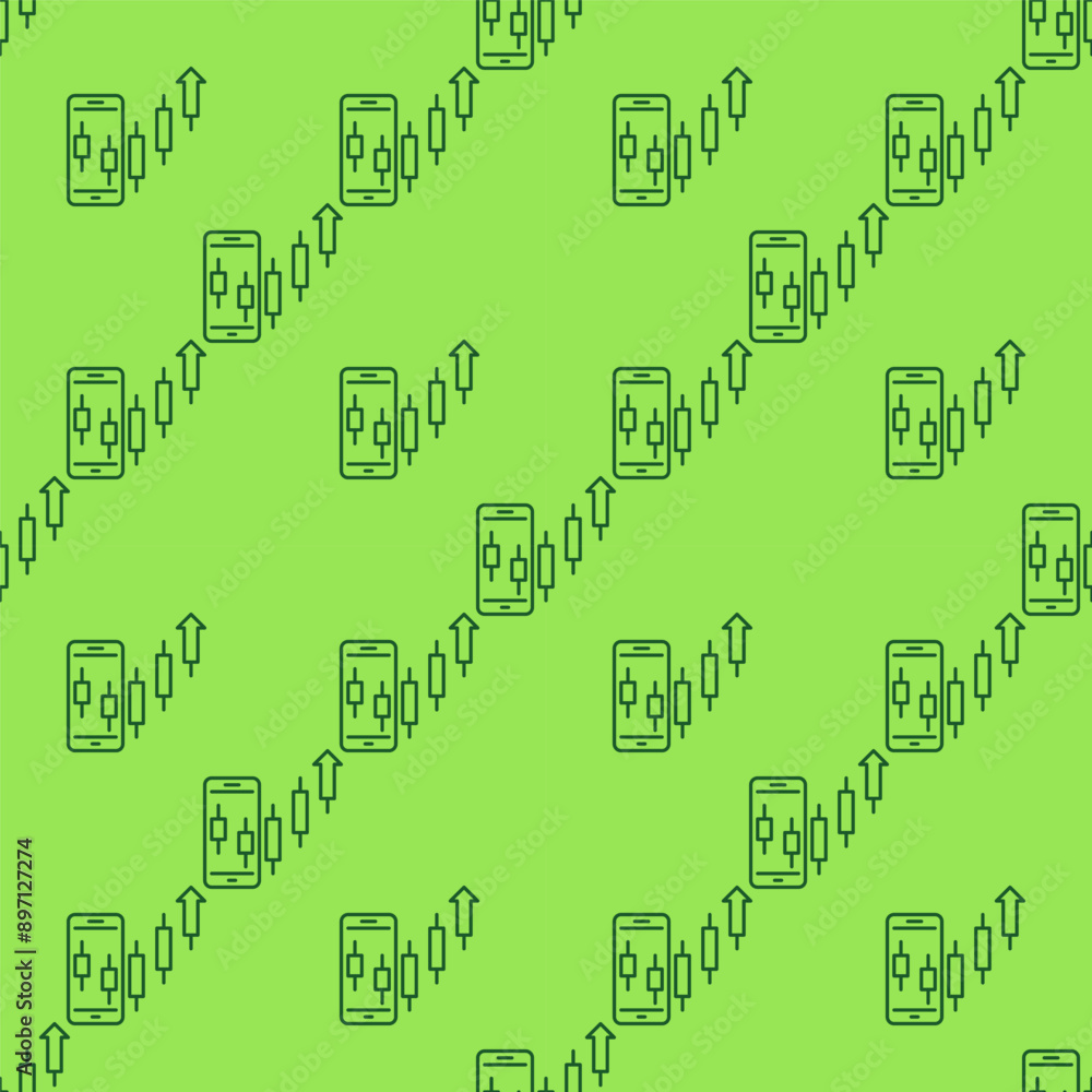 Poster smartphone with uptrend candlestick chart vector mobile trading thin line seamless pattern