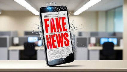 Fake news concept fake news on broken screen