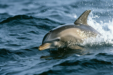 Dolphin gracefully swimming in shimmering ocean waters. Generative AI image