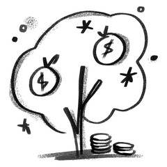 Fototapeta premium Tree growing money png sticker, finance doodle, transparent background