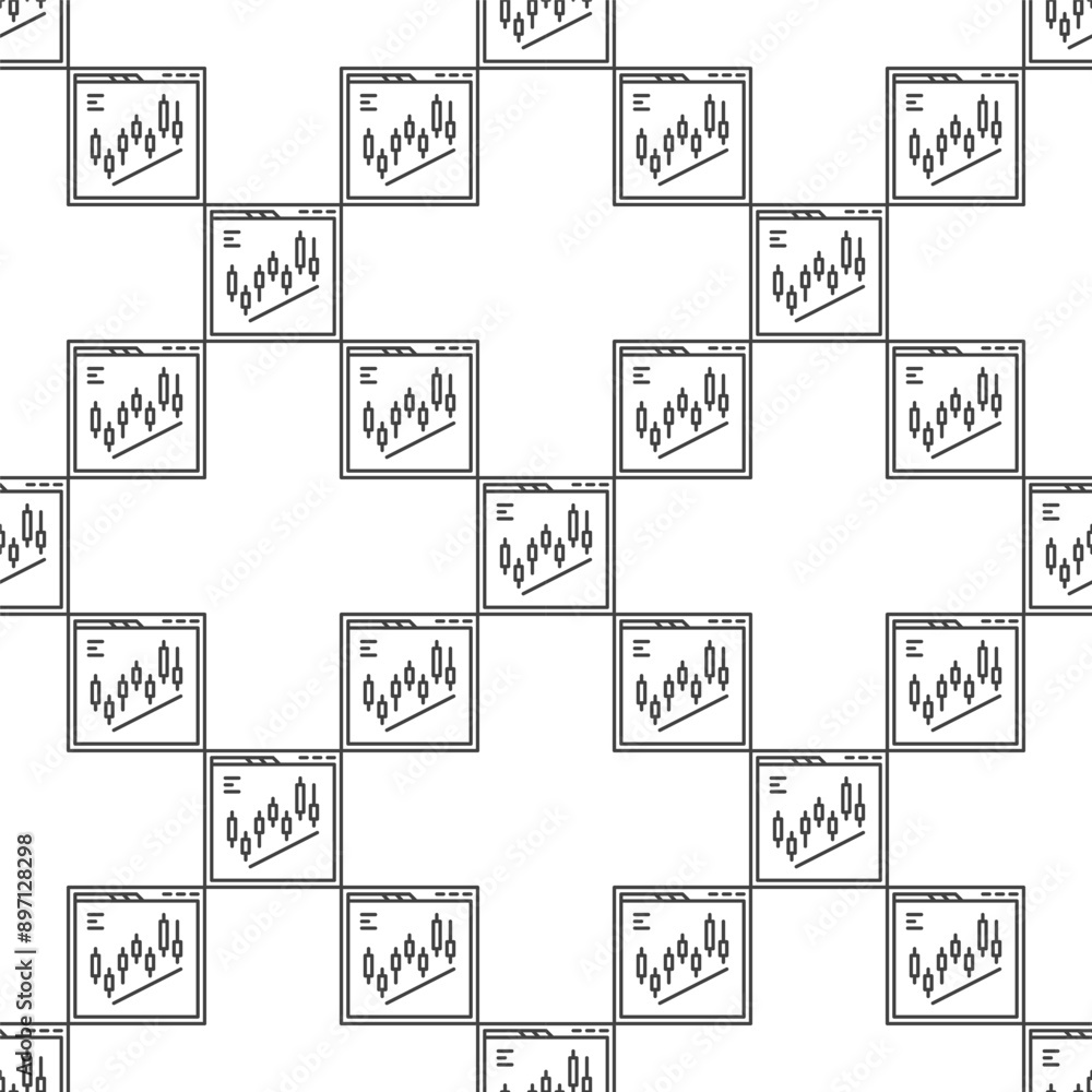 Poster web browser with candlestick chart pattern vector online day trading outline seamless pattern