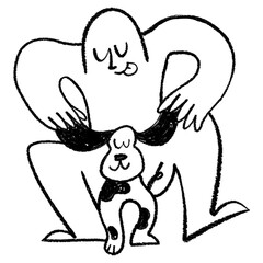 Man playing png pet dog, doodle graphic, transparent background