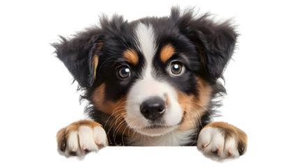 Puppy dog holding blank banner isolated on transparent background