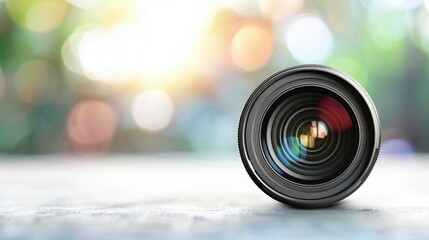 Black camera lens isolated on white background