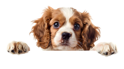 Puppy dog holding blank banner isolated on transparent background