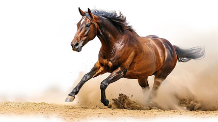 Obraz premium a horse galloping in dust isolated on white background