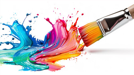 A paintbrush with vibrant colors isolated on white background
