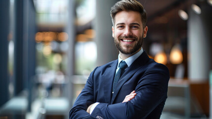 Fototapeta premium a portrait photo of businessman confident in city