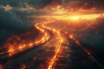 Fototapeta premium A Heatwave Shimmering Over a Mirage on a Highway at Twilight