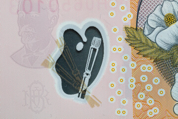 Closeup of 10 Romanian lei banknote