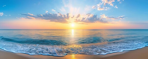 Scenic ocean horizon at dusk, calming seascape, tranquil sunset
