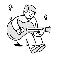 A hand drawn icon of a man playing guitar 

