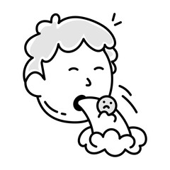 Man vomiting sadness, doodle icon 

