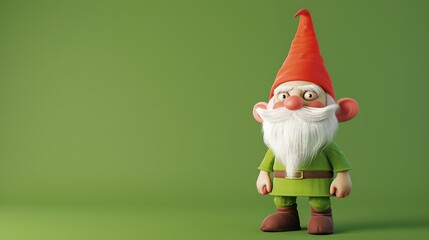 Obraz premium A 3D rendered cartoon garden gnome with a red hat and white beard.