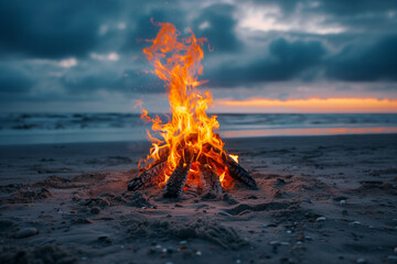 Bonfire Blazing on a Beach: Emblem of Friendship and Challenges