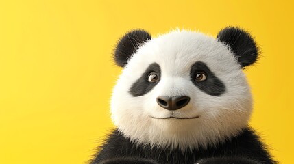Naklejka premium A 3D rendering of a cute panda bear against a yellow background.