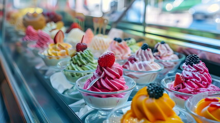 Colorful Delicious Ice Cream Desserts Tempting Flavors Strawberry Mint Raspberry Chocolate Vanilla