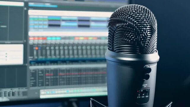 Expert vocal microphone with background in audio editing software