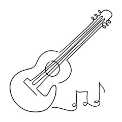 Fototapeta premium Acoustic guitar png, minimal line art illustration, transparent background