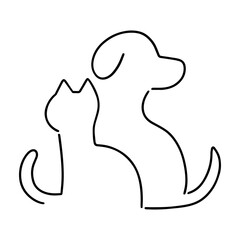 Cat & dog png, pet animal, minimal line art illustration, transparent background