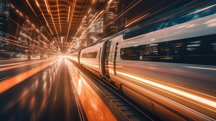 Speed Train Through Cityscape
