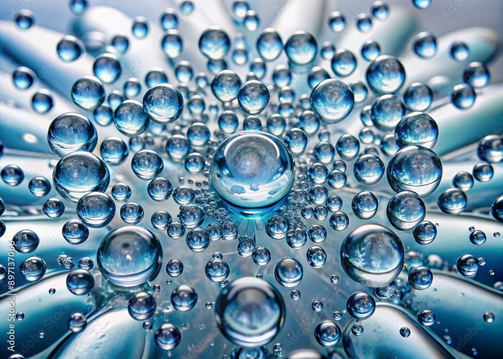 Poster sparkling droplets of clear water create a mesmerizing pattern on a clean white background, showcasi