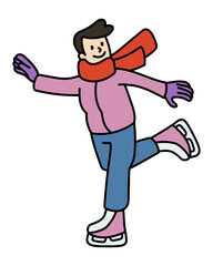 Png man ice skating doodle, transparent background