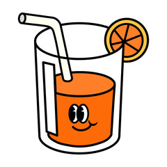 Retro orange juice glass png, cartoon illustration, transparent background