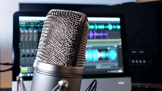 Expert vocal microphone with background in audio editing software