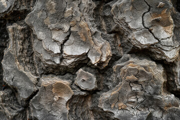 Close-up of the textured bark of an old tree, showing the intricate patterns and lines, concept of natural beauty and age. Generative AI