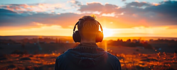 Soothing scene of a person listening to calming music, mental wellness, relaxation