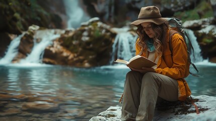 Tranquil scene of a person journaling in nature, mental wellness, relaxation