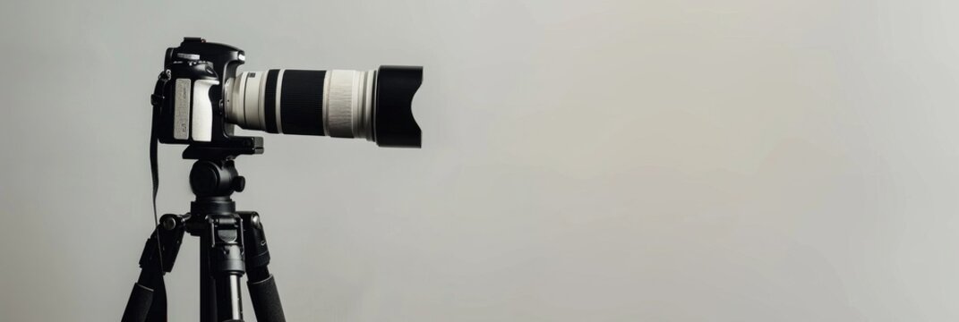 Black camera lens isolated on white background