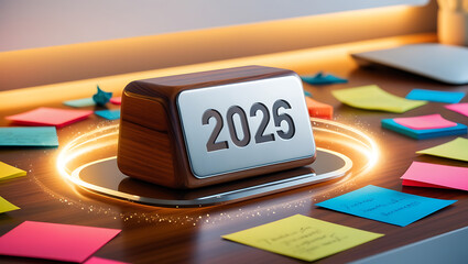 wooden cubes with the letters 2026 while sitting at the table in the office