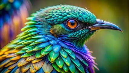 Vibrant blue and green iridescent feathers of a bird shine brightly in macro, with intricate patterns and delicate textures in stunning 4k detail.