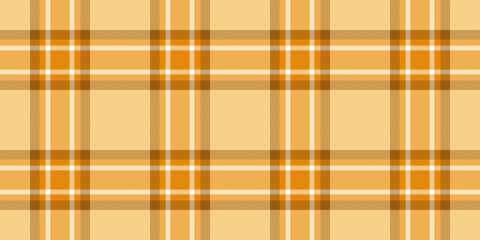 Style pattern textile texture, throw vector seamless tartan. Buffalo plaid background check fabric in orange and amber colors.